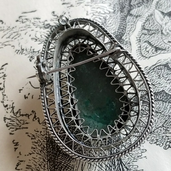 Relisted -Vintage Eilat stone brooch pin silver filigree Israel - Picture 6 of 7